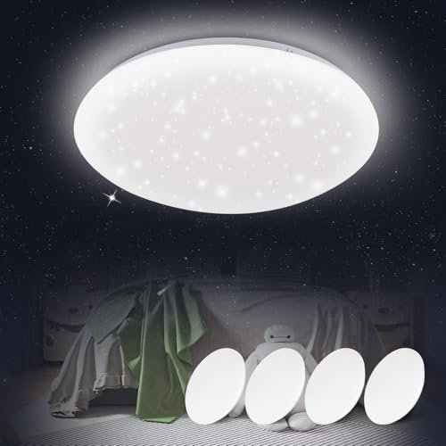 Kowanie Deckenlampe LED Deckenleuchte Schlafzimmer - 4Set Schlafzimmerlampe Sternenhimmel küchenlampe 18W Badezimmer Lampe Decken Beleuchtung IP44 Badlampe Decke Rund für Kinderzimmer Balkon Ø30cm