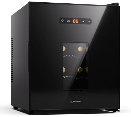 Klarstein Freistehender Weinkühlschrank, 1 Zonen Getränkekühlschrank Klein, Kleiner Weinschrank, Wein-Kühlschrank mit Glastür, Leiser Flaschenkühlschrank für Wein & Bier, 5-22°C, 16 Flaschen