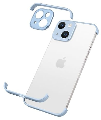 aidvaia Metal Frameless Phone Case Compatible with iPhone 15 Plus Phone Models with Camera Lens Protector, Metal Shockproof Phone Cover, Minimalist Yet Protective Bumper Shell (Blue Metal)