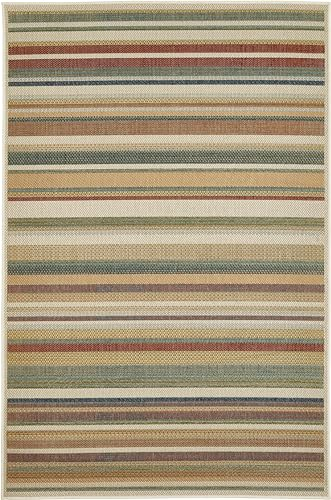 andiamo Outdoor Teppich Sedona bunt, Terrassenteppich wetterfest, flach, gekettelt, Design mit geometrischen Mosaikmuster und Streifen, 120 x 170 cm - Streifen Multi
