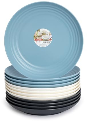 Juego de 12 Platos de Plástico Duro Classic Reutilizables e Irrompibles para Fiestas y Eventos (BAG, Llanos 22 cm)