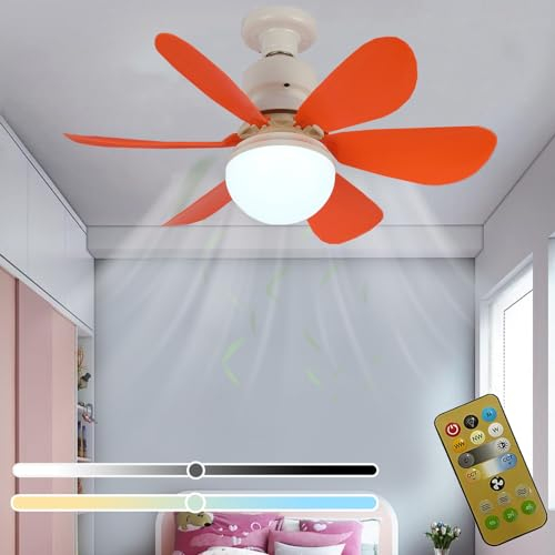 TRUYOK Deckenlampe mit Ventilator und fernbedienung Deckenventilator mit Beleuchtung Leise 3-Gang Ventilator mit Licht 3 Farbtemperatur Dimmbar Fan Deckenleuchte für Kinderzimmer Wohnzimmer (Orange)