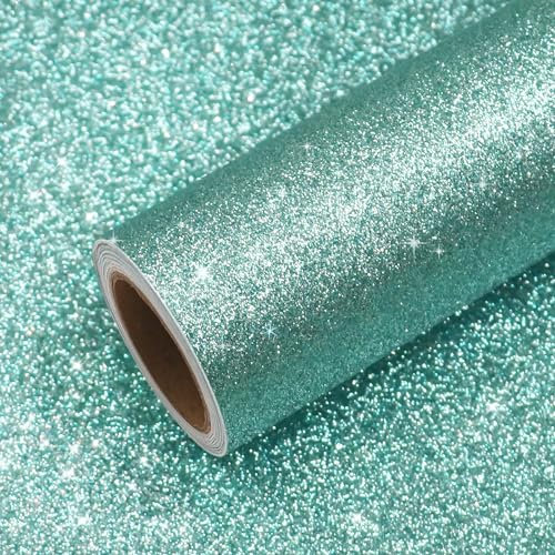 VEELIKE Papier Peint Teal Pailleté Papier Peint Paillette Bleu Sarcelle Papier Peint Bleu Teal Brillant Tissu Pailleté Pour Murs Salon Chambre Décoration de Fête Placard Tiroir Amovible 40cmx300cm