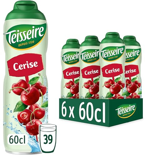 Teisseire Sirop de Cerise pour Boisson Rafraîchissante, Cocktails, Bidon Recyclable 6x60cl