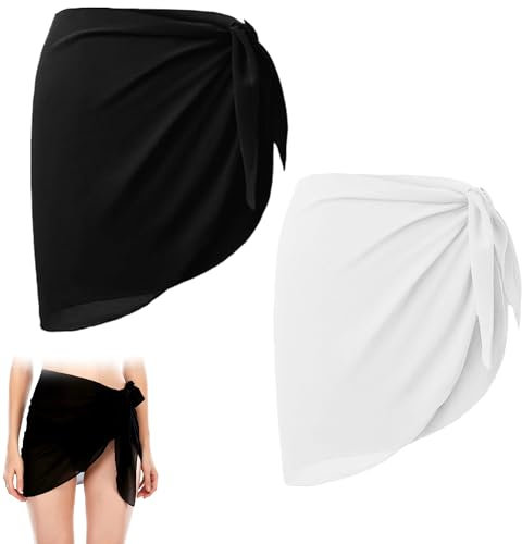 MAEXUS 2 Stück Strandrock Sarong Damen, Strandtuch, Cover Up Kleid, Wrap Badeanzug, Bikini Tuch Hüfte, Baderock Hüfttuch (Schwarz+Weiß)