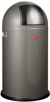 Wesco Pushboy Mülleimer in der Farbe graphit, pulverbeschichtetes Stahlblech, 50 Liter Volumen, große Edelstahlklappe, herausnehmbarer Innenbehälter