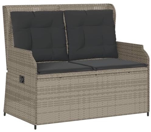 vidaXL Gartenbank Verstellbar mit Kissen Hellgrau Poly Rattan