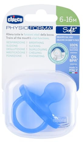 Chicco PhysioForma Ciuccio per bambini (6-16 mesi) | Ciuccio per bambino a forma unica per sostenere la respirazione del bambino | Materiale in silicone morbido | Senza BPA (blu)