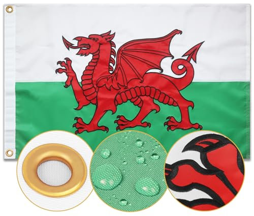 Wales-Flagge, farbbeständig, Messingösen, große Wales-Flagge für draußen, doppelseitig mit Party-Dekorationen, Gartenstraßendekoration, Innen- und Außenbereich