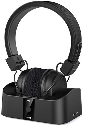 BESIGN BTH02 Wireless Headphones for TV Watching with Bluetooth Transmitter Charging Dock, Bluetooth TV Headphones Wireless for Seniors, Bluetooth Headsets, 100ft Range No Audio Delay