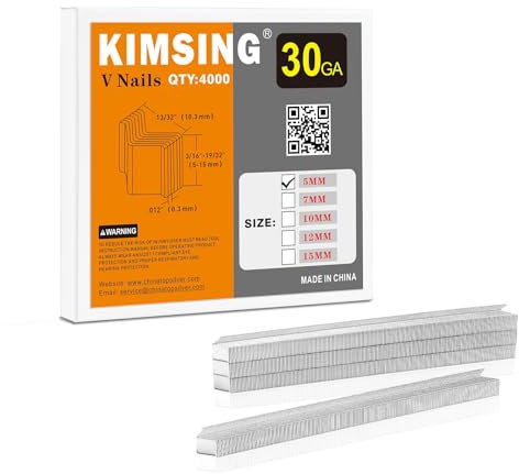 KIMSING Clous en V de 5 mm de longueur de jambe, 4000 pièces/boîte, clous de jointure en bois dur, pour pistolet à clouer V1015 pour cadre photo, menuisier en V, cloueuse en V
