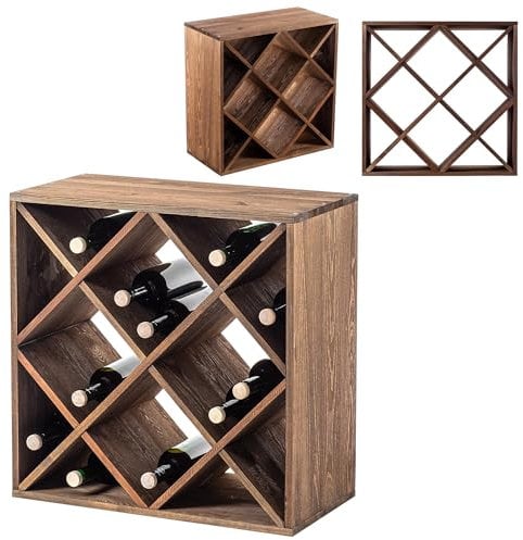 KADAX Scaffale per vino in legno, 52 x 25,5 x 52 cm, grande portabottiglie per molte bottiglie di vino, rustico, scaffale salvaspazio per bottiglie, robusto armadietto per vino, made in EU