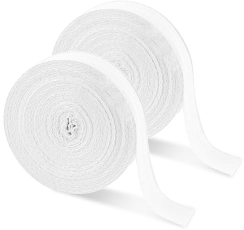 Vaktop 2 Rolle Schrägband, Schrägband Baumwolle 30 m x 20 mm, Baumwollband Weiß, Einfassband zum Nähen für DIY Handwerk Dekorationen Näharbeiten
