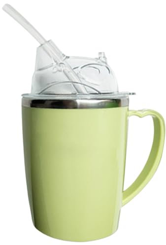 BEAHING Elderly Drinking Cup, 350ml Sippy Cup with Straw, Stainless Steel & PP, Dysphagia Cup, Home & Travel Use