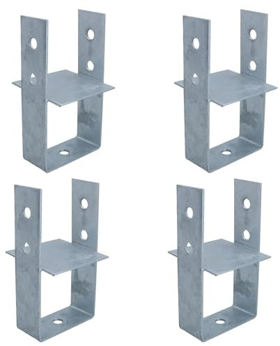Concrete in Wooden Post U Support Base Bracket 100 x 100mm Decking 4PK