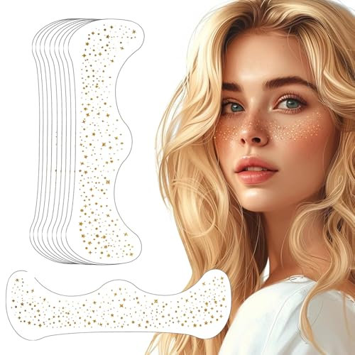 10 pièces Tatouages en Paillettes Pour Visage,Glitter Freckles Doré,Tatouage Visage Taches de Rousseur Pailletées Impermeable,Taches de Rousseur Tatouages Temporaires pour Femmes-QBT019