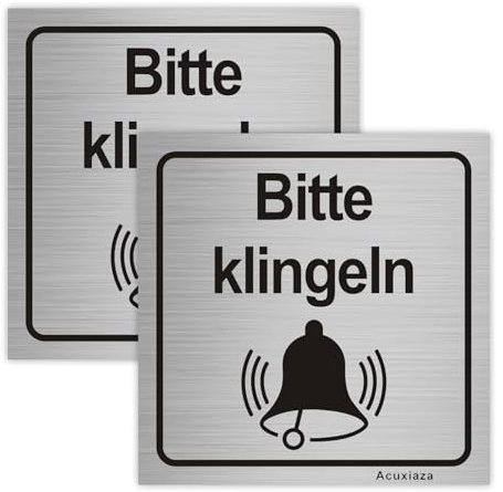 Acuxiaza 2 Stück Türschild Bitte Klingeln 10x10 cm Aluminium Gebürstet Bitte Hier Klingeln Schild mit Selbstklebend, Wasserdicht, Rostfrei und UV-beständig