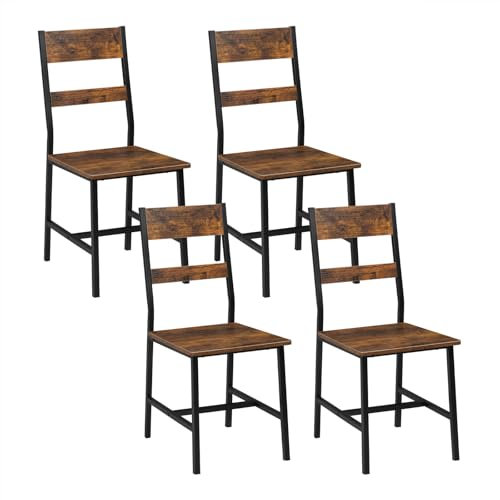 Klihome Esszimmerstühle 4er Set, Küchenstühle, Wohnzimmerstühle, mit Metallrahmen, ergonomischer Stuhl,für Küche Wohnzimmer Balkon, Industriestil, Rustikales Braun, K0029EZS-4