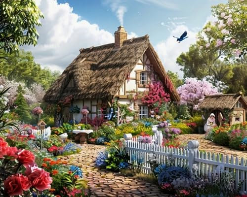 GLTEYACO DIY Erwachsene Bausätze für Diamantmalerei 5D Schöne Aussicht auf das Holzhaus Runder Vollbohrer Diamanten Malerei Stickerei Set Home schmücken 40x50 cm