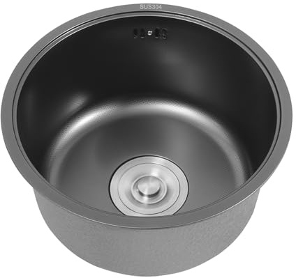 Rundes Mini-Waschbecken aus Edelstahl,Schwarze Küchenbar-Spüle mit Siebkorb,Deckel und Abflussrohr, 304 Edelstahl mit Nano-Beschichtung, für Küchenbar-Badezimmer