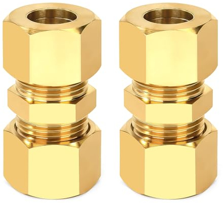 Raccord à Compression en Laiton pour Tube Cuivre Ø 16mm (5/8), Union à Double Bague pour Tuyau Cuivre, Eau, Huile, Gaz et Systèmes Hydrauliques - 2 Pièces