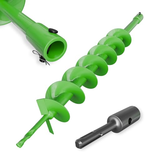 ZENIX Erdbohrer Gartenbohrer 80mm*800mm mit Sicherungsbolzen & Adapter,Mit normaler SDS Plus Bohrmaschine nutzbar, Erdbohrer für Pfahlbohrer Brunnenbohrer Aushubarbeiten, Zaunbau und Garten