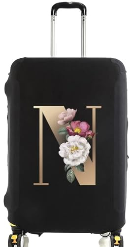 CGUOHU Suitcase Cover 2pcs Travel Suitcase Protective Covers Thick Elastic Luggage Cover Protector For 18-28 Baggage Travel Bag Case Gold Letter Printed(Black N,M)