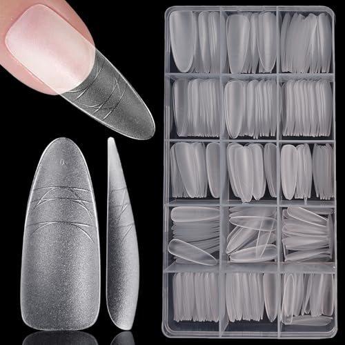 XIAOHEBAN 300 Stück Mandel Nageltips - 15 GrößEn Gel X Nail Tips Mit Hilfslinien, Tips FüR GelnäGel, Full Cover Nail Tips, Künstliche Nägel Soft Gel Tips FüR DIY Nail Art & Salon, Almond Nägel Tips