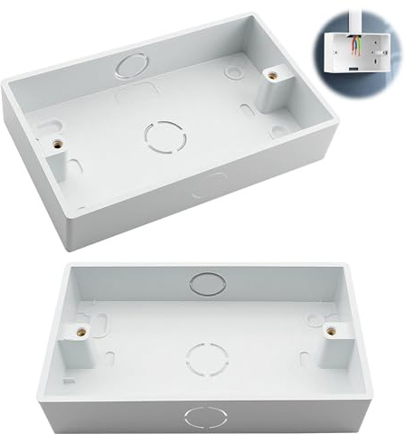 2Pcs White 2 Gang Surface Mounted Back Box | ABS double pattress box for compatible switches and sockets, 47mm depth, surface mount installation.