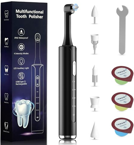 Bibykivn Zahnreinigung Set, Elektrisch Zahnreinigungsset Set mit 4 Modi für Zahnreinigung IPX6 Wasserdicht, Zahnpolitur mit 5 Köpfen und 3 Polierpasten