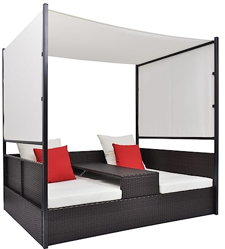 Frdhee Liegen Für Sauna Ruheraum, Gartenbett mit Baldachin Braun 190×130 cm Poly Rattan Strandstuhl für Garten, Terrasse, Balkon