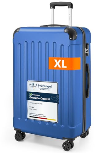 YONSLY Gepäck Suitcase Reisekoffer, Trolley Rollkoffer Handgepäck, Hartschalenreisekoffer mit 360° Lenkrollen, Zahlenschloss, Mehrstufiger Teleskopgriff (XL, Saphirblau)