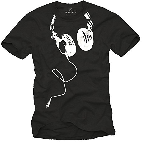 MAKAYA Coole Dj T-Shirts mit Kopfhörer Schwarz Größe S-XXXL