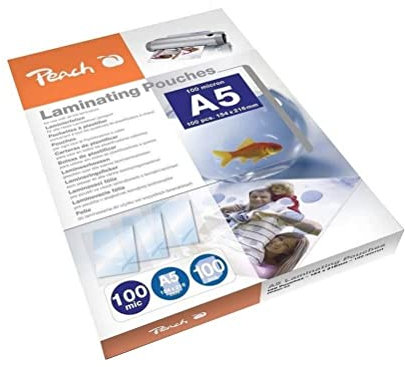Peach Laminierfolien A5 - 100 mic - 100 pouches - glänzend - Premiumqualität für beste Laminierergebnisse - kompatibel mit Geräten aller Markenhersteller - PP500-03