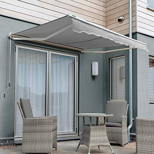 Primrose 3.5m x 2.5m Manual Awning Half Cassette DIY Patio Awning Gazebo Canopy (11ft 6) Complete with Fittings and Winder Handle (Silver)