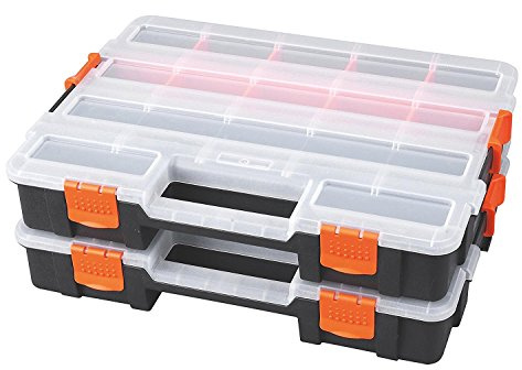 Tactix Sortimentskasten Koffer, Organizer 2-teilig, 2 stapelbare mit herausnehmbaren Trennwänden, seitliche Verriegelung für sicheres Stapeln, 320034