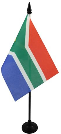 AZ FLAG - Drapeau De Table Afrique du Sud - 15x10 cm - Mini Drapeau Sud Africain De Bureau 100% Polyester Avec Hampe De 25cm Et Socle En Plastique Noir
