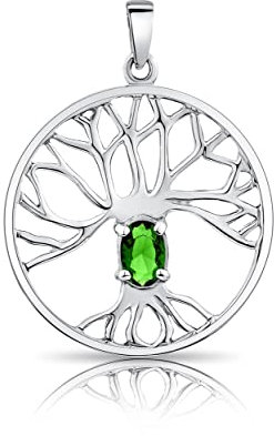 DTPsilver® Collier avec Pendentif Arbre de Vie et Cristal en Verre coloré Facetté en Argent Fin 925 - Vert Émeraude