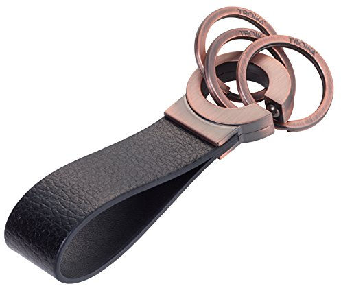TROIKA KEY-CLICK SCHLÜSSELHALTER - KR8-02/RG - Lederschlaufe, schwarz/rose-gold - Schlüsselanhänger mit 3 Schlüsselringen - praktischer Klick-Verschluss - das Original