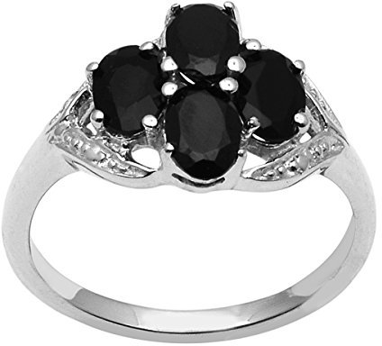 Shine Jewel Vier Schwarz Spinell 925 Sterlingsilber Schmuck Ring