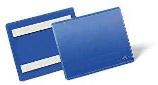 Durable Selbstklebende Etikettentasche, für Etiketten 150 x 67 mm, Packung à 50 Stück, dunkelblau, 176207