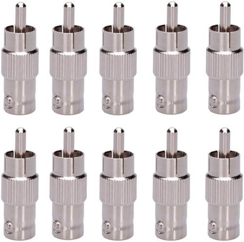 Oiyagai Pack de 10 Adaptadores de Conector de Conversión, BNC Hembra a RCA Macho, para Uso en Cámaras de Seguridad CCTV, Sistemas de Vigilancia, Monitores TV, DVRs y Cámaras