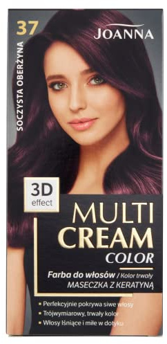 Joanna Professional Multi Cream Color Haarfarbe für Frauen - Sorgt für Lang Anhaltende Farbe - 3D-Tiefeneffekt - Deckt Graue Haare ab - Ansatzfarbe - Farbe Aubergine Pur 37 - Komplettset