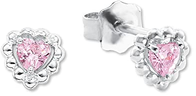 Amor Ohrstecker 925 Sterling Silber Mädchen Kinder Ohrschmuck, mit Zirkonia synth., 0,6 cm, Rosa, Herz, Kommt in Schmuck Geschenk Box, 2021294