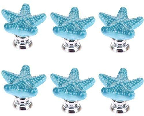 6 Pièces 34mm Tirer Poignée, Vintage Étoile de Mer Forme Céramique Porte Boutons, Armoire Tiroir Placard Cuisine Closet Boite Poubelle Volets Salle Bain Boutons Maison Meuble Décoration Poignées