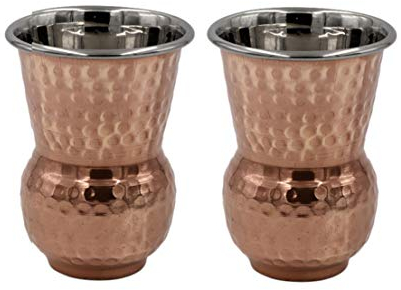 bona fide gehämmerte Außenseite aus reinem Kupfer innen vernickelter Becher Moscow Mule Tassen Kupferbecher aus reinem Kupferglas für Mule, Cocktailgetränke, handgefertigt, 2er-Set (400 ml)