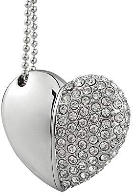 Diamond Heart USB Memory Stick 8GB Metal Cordiform USB Flash Drive (8G Sample x 1, Silver)