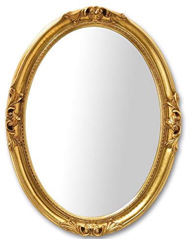 MO.WA Spiegel Wandspiegel Oval Klassisch Barock Stil cm. 63x83 Blattgold. Ovaler Spiegel mit Holzrahmen Gold antik, Wohnzimmer- Schlafzimmerspiegel Antike Spiegel