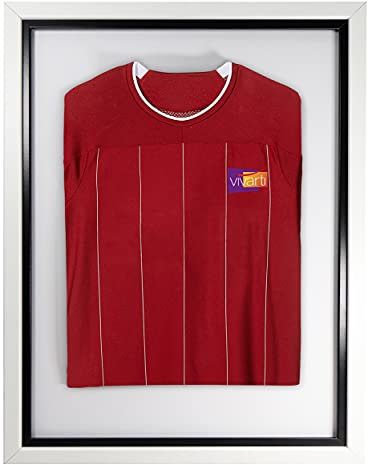 Vivarti DIY Junior Standard-Sport-Shirt-Präsentationsrahmen für Fußballtrikot, Rugby-Shirt, Band, T-Shirt, Schattenbox – 50 x 70 cm – weißer Rahmen, schwarzer Innenrahmen, weiße Rückkarte