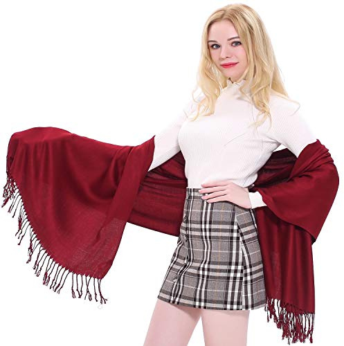 CJ Apparel Burgundy Maroon Solid Colour Tassels Design Nepalese Shawl Wrap Stole Throw Head Wrap Pashmina Hand Made in Nepal